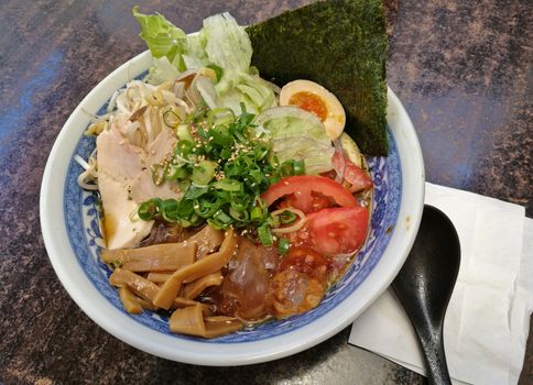 Japanese bukkakesoba buckwheat soba noodle soup served cold