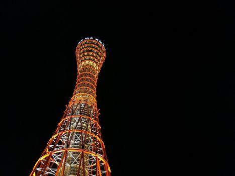 Tall Kobe tower in Kobe Japan at night time