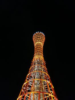 Tall Kobe tower in Kobe Japan at night time