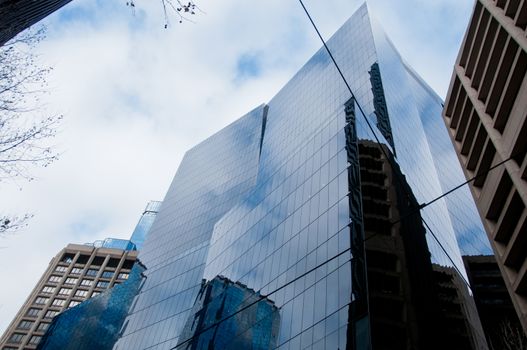 Modern trendy business corporation office with blue glass