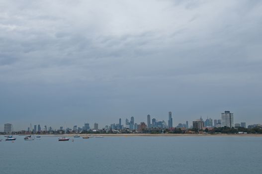 Melbourne skyline landscape scene in the evening