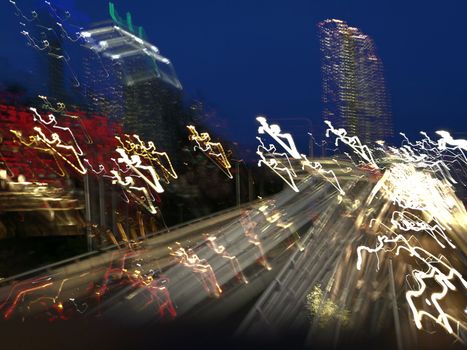 Abstract blurred light art scene of super highway in Brisbane Queensland Australia in the evening