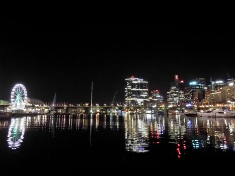 Beautiful majestic night scene of Darling Harbour at Sydney NSW Australia