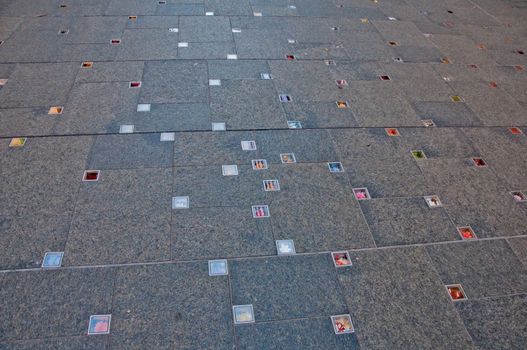 SYDNEY, AUSTRALIA - MAY 5, 2018: "Reflection" public art to tribute to the memory of passed away two Australians during the Martin Place siege incident in December 2014. The flowers reflect the 200 flowers contributes to the victims.