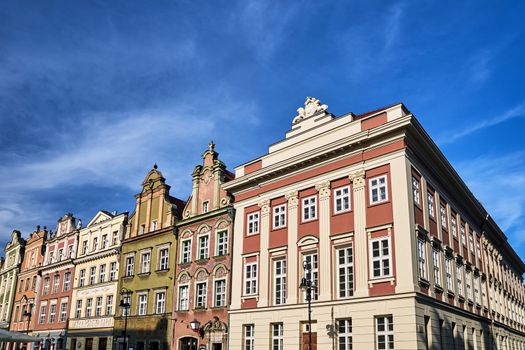 facades of historic tenements on the Old Market Square in Poznan