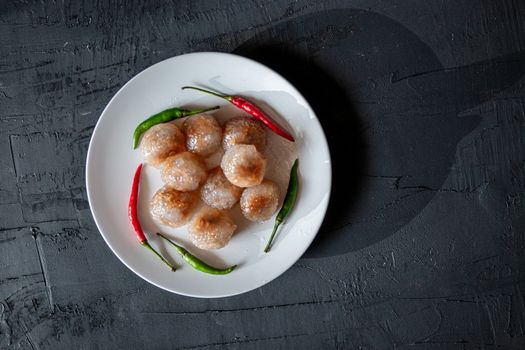 Pork Sago, Thai food with green and red chillies