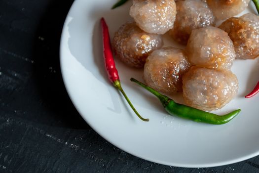 Pork Sago, Thai food with green and red chillies