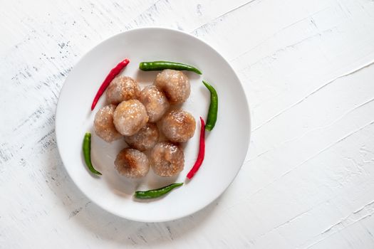 Pork Sago, Thai food with green and red chillies