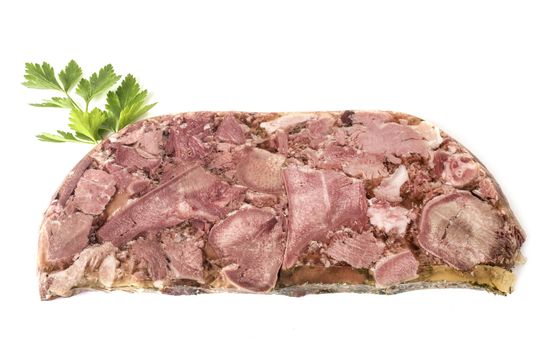 head cheese in front of white background 