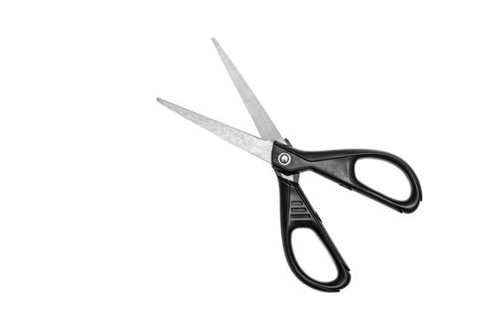 Barber or gardener scissors or stationery for cutting paper on white background