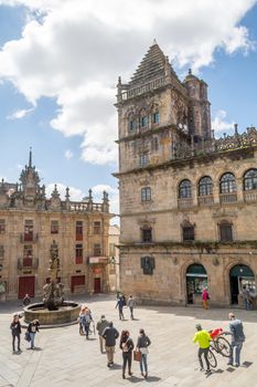 Santiago de Compostela, Spain, May 2018: View on Fonte dos Cabalos on Praza das Praterias