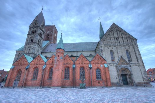 Medieval cathedral, Church of our Lady in Ribe by twilight, Denmark - HDR