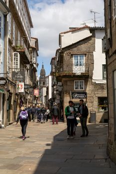 Santiago de Compostela, Spain, May 2018: View on the arcade streets of the old town of Santiago de Compostela in Spain