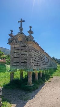 Carnota, Spain, May 2018: view on horreo de Carnota in Spain