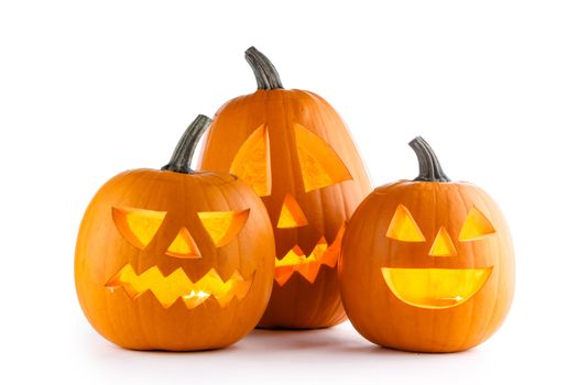 Three Halloween Pumpkins isolated on white background