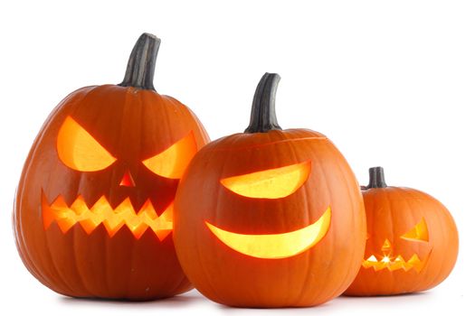 Three Halloween Pumpkins isolated on white background