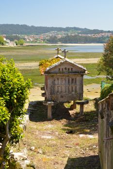 Combarro, Spain, May 2018: View on one of the horreos in Combarro, Galicia, Spain