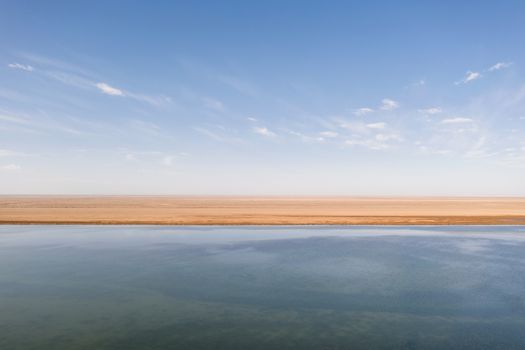 Clean lake and blue sky, natural background. Photo in Qinghai, China.