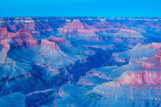 Sunset views in winter at the South Rim in Grand Canyon, Arizona, USA