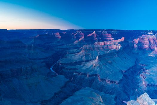 Sunset views in winter at the South Rim in Grand Canyon, Arizona, USA