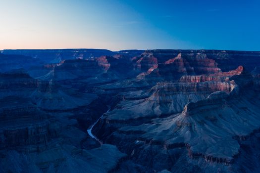 Sunset views in winter at the South Rim in Grand Canyon, Arizona, USA
