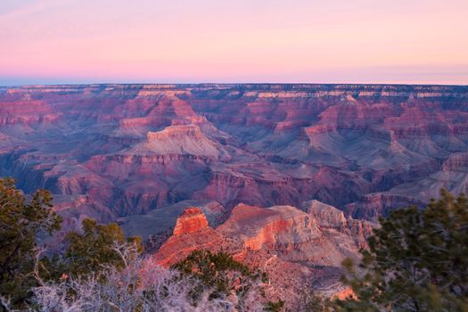 Sunrise views in winter at the South Rim in Grand Canyon, Arizona, USA