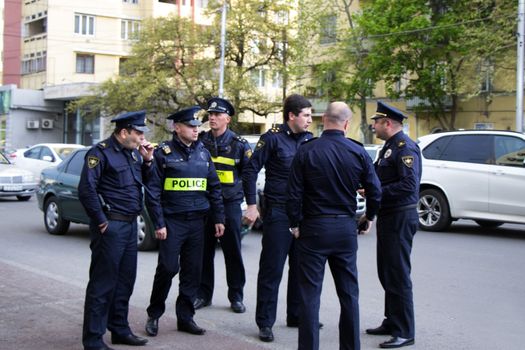 Police men in the street in Tbilisi, Georgia