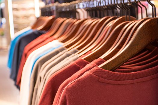 T-Shirt of man for sales on hangers at super market  Thailand  