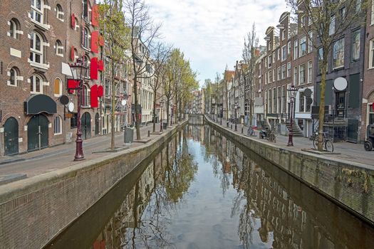 Red light district in Amsterdam the Netherlands during the Corona crisis