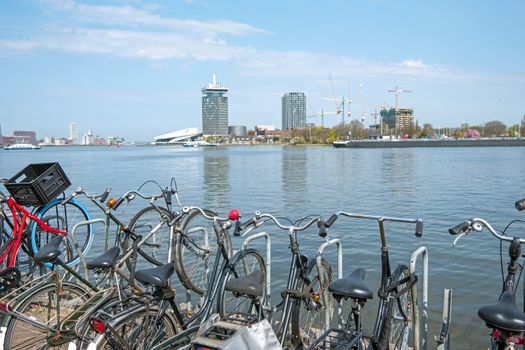 View on the  harbor from Amsterdam in the Netherlands