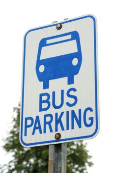 A closeup image of a bus parking sign found along the Canadian roadside.