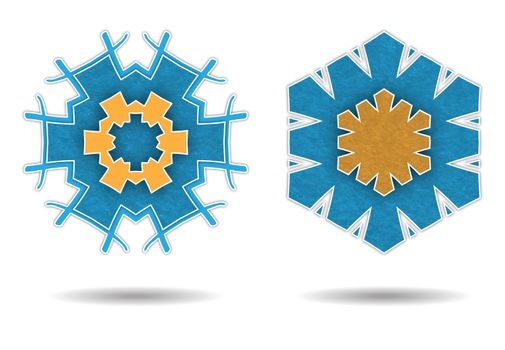 abstract background blue and orange hexagonal snowflakes