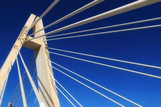 Pont de la Generalitat bridge under blue sky next to the Vinalopo River in Elche