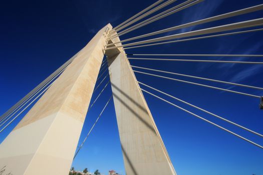Pont de la Generalitat bridge under blue sky next to the Vinalopo River in Elche