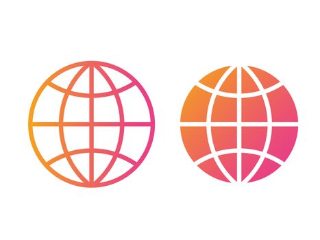 The isolated orange to pink vector colorful global earth thin line icon