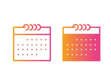 The isolated orange to pink vector colorful calendar thin line icon