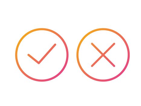 The isolated gradient orange to pink vector colorful check and cross thin line icon