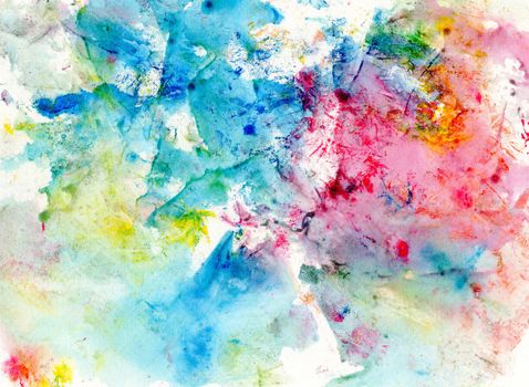 Abstract watercolor painting on paper,  hand painted in multicolor for background