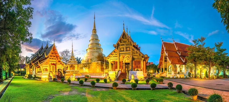Panorama view of Wat Phra Singh temple in the old town center of Chiang Mai,Thailand