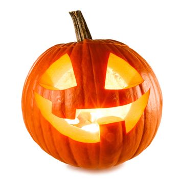 Glowing angry Halloween Pumpkin isolated on white background