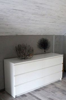 attic interior in white and gray tones close-up