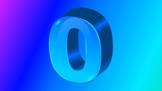 Digital number 0 (zero), 3D illustration in motion, against a backdrop of spectacular orange, magenta and blue colors. For your works, illustrations and projects.