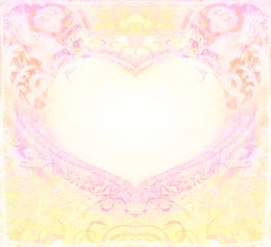 happy valentines day vintage card with cupids and heart-shaped frame