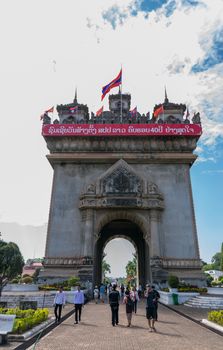 Vientian,Laos-December 8,2015:Patuxai victory monument in Vientian,Laos is an important landmark for tourists to visit.