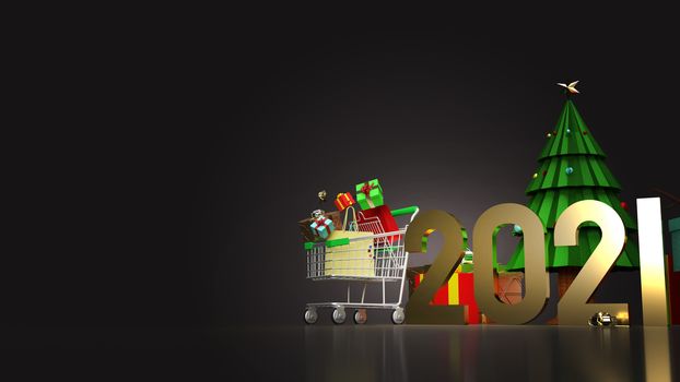 Snowman and shopping cart for Christmas and new year  holiday content 3d rendering