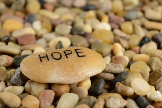 A stone with the word Hope engraved on it for affirmation purposes.