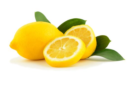 An isolated over white image of a fresh cut lemon.