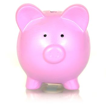 An isolated over white image of a pink piggy bank.