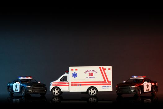 A team of Emergency Response Vehicles on the scene for assisted relief of various issues that arise.