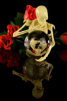A skeleton reflects into the crystal ball to see life a little more clearly.